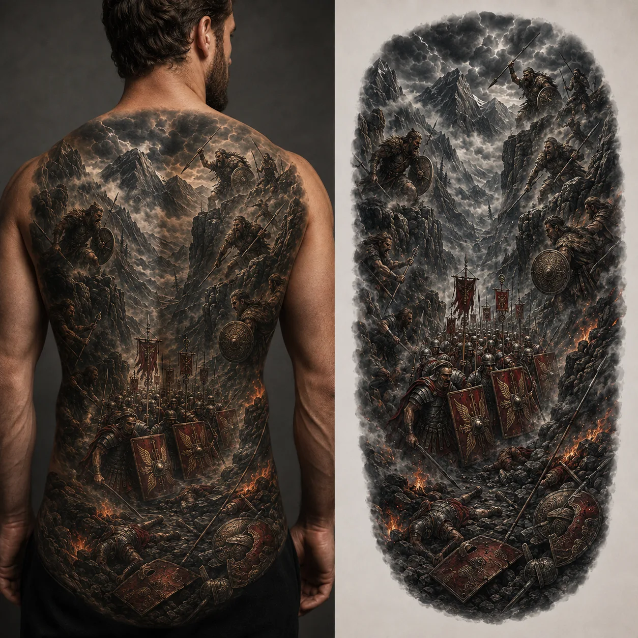 AMBUSH IN THE CARPATHIAN PASS from the Dacian Roman War — EUR 50 tattoo collection